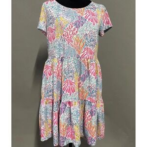 Lilly Pulitzer Dress Womens Medium Multicolor Tiered Coral Print Short Sleeve
